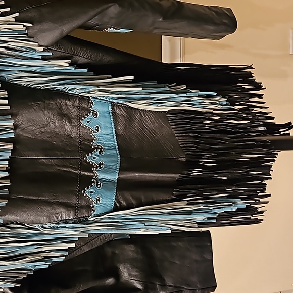 Sunriders Western Wear Turquoise & Black Fringe Bone Bead Riders Jacket sz L - Picture 7 of 13